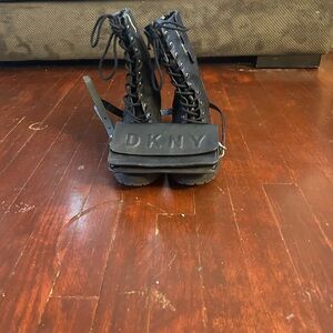 DKNY Black Lace-Up Boots with Logo Detail free DKNY belt bag w/purchase